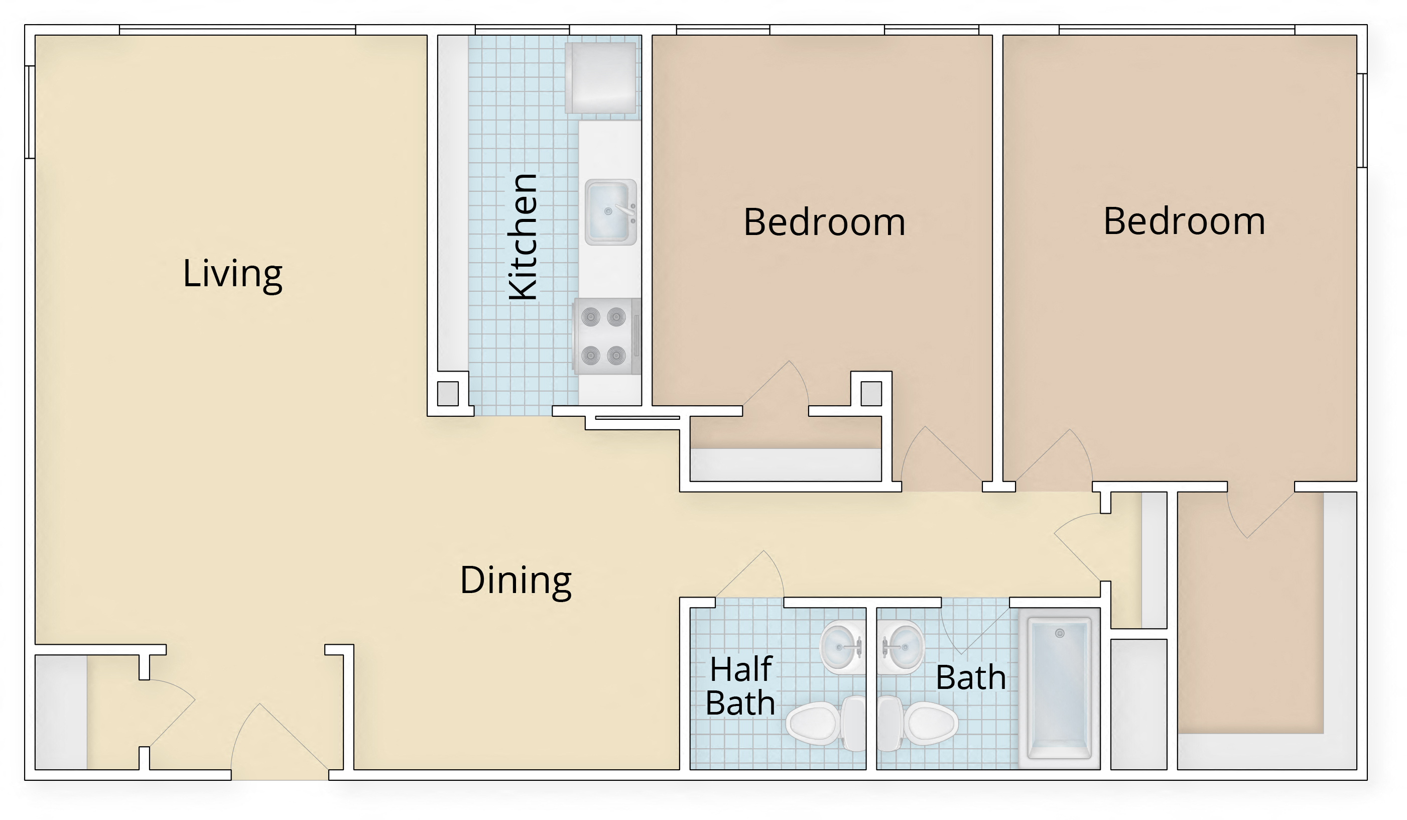 Mason Hall Apartments Alexandria, VA Large Two Bedroom 1.5 Bathroom Floor Plan at Mason Hall in Alexandria, VA 22314